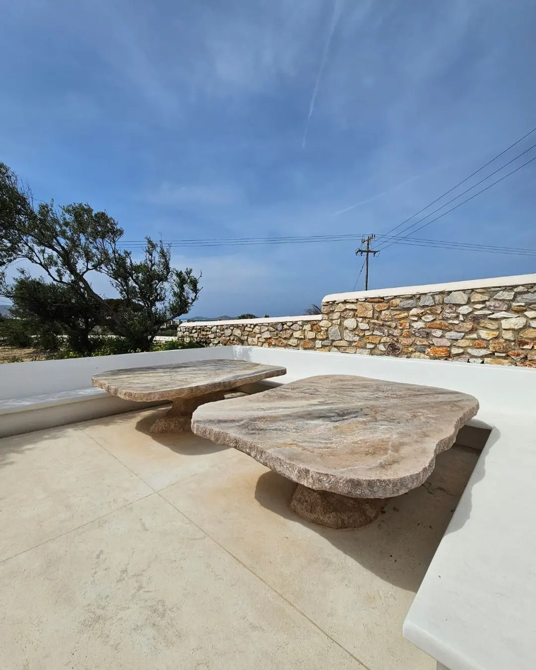The finished stone table on the terrace
